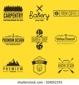Retro Vintage Insignias set, vector design elements, business signs, logos, identity, labels, badges, apparel, shirts, ribbons, stickers and other branding objects.