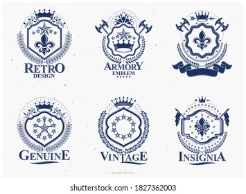 Insignias retro vintage. Elementos de diseño de vectores. Colección de escudos de armas, conjunto de vectores.