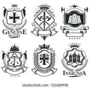 Retro vintage Insignias. Vector design elements. Coat of Arms collection, vector set.