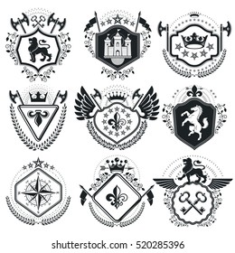 Retro vintage Insignias. Vector design elements. Coat of Arms collection, vector set.