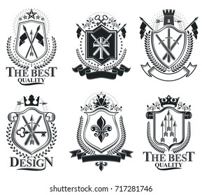 Retro vintage Insignias. Vector design elements. Coat of Arms collection, vector set.