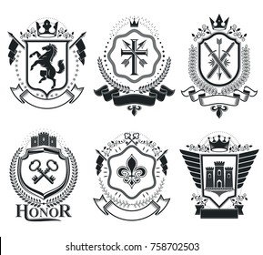 Retro vintage Insignias. Vector design elements. Coat of Arms collection, vector set.
