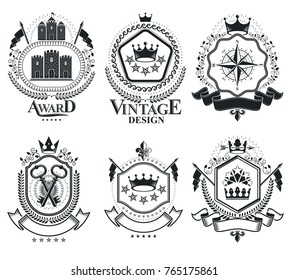 Retro vintage Insignias. Vector design elements. Coat of Arms collection, vector set.