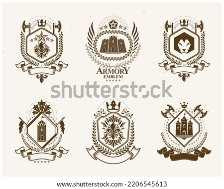 Retro vintage Insignias. Vector design elements. Coat of Arms collection, vector set.