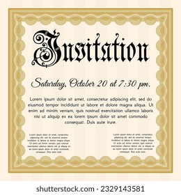Retro vintage invitation. Retro design. With great quality guilloche pattern. Detailed.  Orange color.