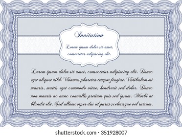 Retro vintage invitation. Detailed.With guilloche pattern. Complex design. 