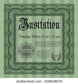 Retro vintage invitation. Good design. With linear background. Customizable, Easy to edit and change colors.  Green color.