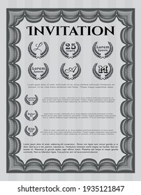 Retro vintage invitation. Lovely design. With complex background. Detailed.  Grey color.