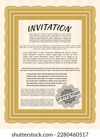 Retro vintage invitation. Modern design. With linear background. Detailed.  Orange color.