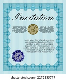 Retro vintage invitation. Money design. Printer friendly.   Light blue color.