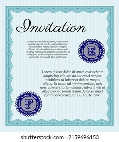 Retro vintage invitation. Money Pattern design. Printer friendly.   Light blue color.
