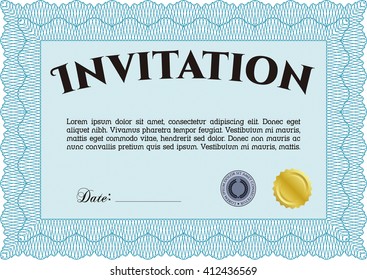 Retro vintage invitation. Sophisticated design. With great quality guilloche pattern. 