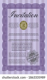 Retro vintage invitation template. Excellent design. With quality background.   Violet color.