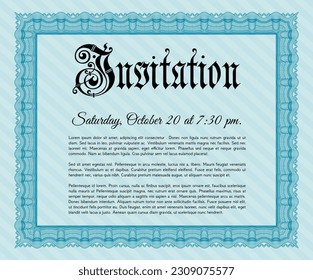 Retro vintage invitation template. Modern design. With quality background. Customizable, Easy to edit and change colors.  Light blue color.