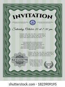 Retro vintage invitation template. Money design. With quality background. Vector illustration.  Green color.