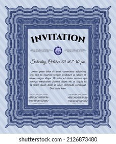 Retro vintage invitation template. Money style design. Printer friendly.   Blue color.