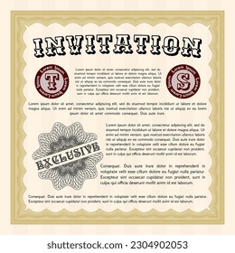 Retro vintage invitation template. Money Pattern. With background.   Orange color.