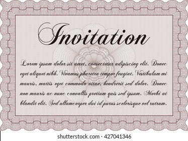 Retro vintage invitation template. Sophisticated design. With great quality guilloche pattern. 