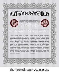 Retro vintage invitation template. Superior design. Printer friendly. Detailed.  Grey color.