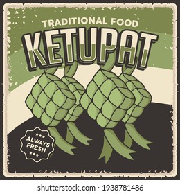 Retro Vintage Ketupat Indonesian Traditional Food Sign Poster