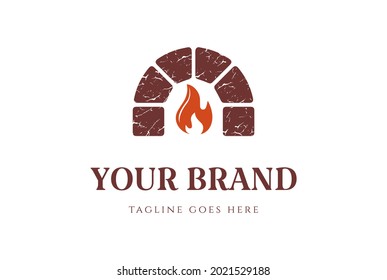 Retro Vintage Keystone Fire Brick Hearth Furnace Logo Design Vector