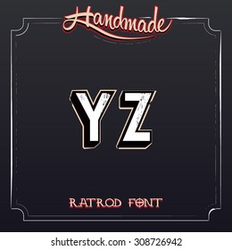 Retro Vintage Label Alphabet. Vector Grunge Font from Y to Z