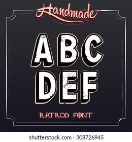 Retro Vintage Label Alphabet. Vector Grunge Font from A to F