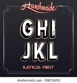 Retro Vintage Label Alphabet. Vector Grunge Font from G to L