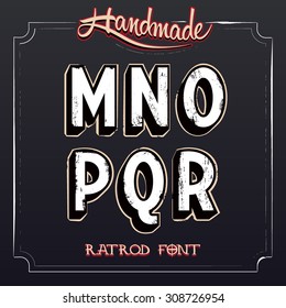 Retro Vintage Label Alphabet. Vector Grunge Font from M to R