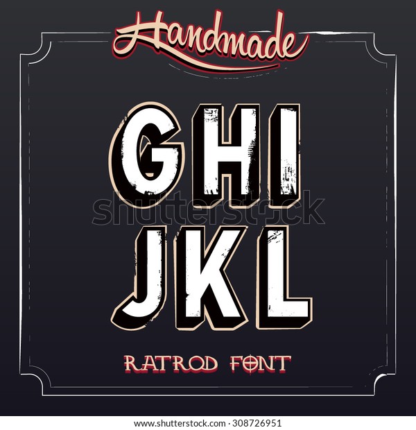 Retro Vintage Label Alphabet. Vector Grunge Font from G\
to L