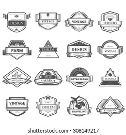 Retro Vintage label outline emblem or Logo set. Vector design elements template.