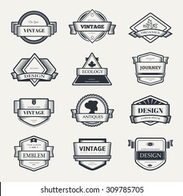 Retro Vintage label outline emblem or Logo set. Vector design elements template.