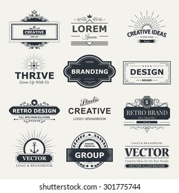 Retro Vintage labels Insignias or Logo set. Vector design elements business signs, branding, badges, objects, identity, labels.