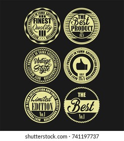 Retro vintage labels, simple beige and black on black background. Best quality product labels.