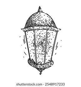 retro vintage lantern hand drawn. classic rustic, collectible oil, brass metal retro vintage lantern vector sketch. isolated black illustration