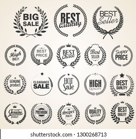 Retro vintage laurel wreaths sale collection vector