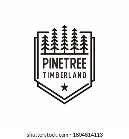 Retro Vintage line art Evergreen, Pines, Spruce, Cedar trees logo design