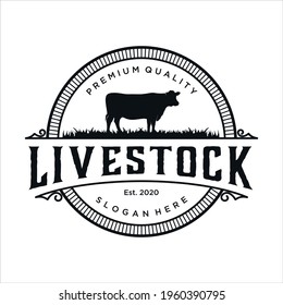 Retro Vintage Livestock Cattle Farm Logo Stock Vector (Royalty Free ...