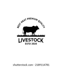 Retro Vintage Livestock Cattle Farm Logo Design Vector Template