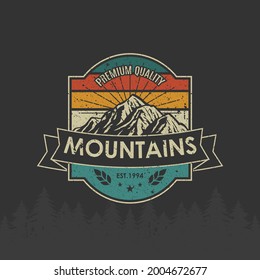 Retro Vintage logo badge adventure and outdoor mountains for sticker, t-shirt, hat, poster design 