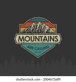 Retro Vintage logo badge adventure and outdoor mountains for sticker, t-shirt, hat, poster design 