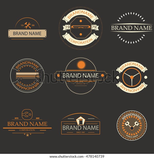 Retro vintage\
logo, brands logo,business signs. Labels mechanism, badges and\
objects. Transport retro icons\
set.