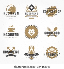 Retro vintage logos or insignias hand drawn style set vector design elements, business signs, logotypes identity, labels and badges retro typographic objects.