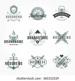 Retro vintage logos or insignias hand drawn style set vector design elements, business signs, logotypes identity, labels and badges retro typographic objects.