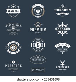 Retro Vintage Logotypes or insignias set. Vector design elements, business signs, logos, identity, labels, badges, apparel, shirts, ribbons, stickers and other branding objects.