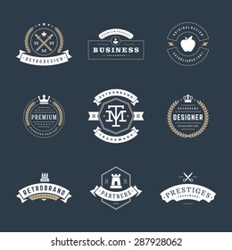 Retro Vintage Logotypes or insignias set. Vector design elements, business signs, logos, identity, labels, badges, apparel, shirts, ribbons, stickers and other branding objects.