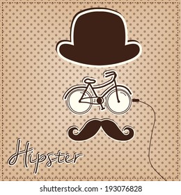 Retro or vintage man made of hipster elements, bicycle, bowler hat and mustache, vector format