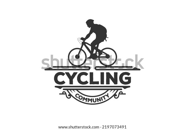 Retro Vintage Man Male Riding\
Bike Cycle Bicycle for Sport Club Badge Emblem Logo Design\
Vector
