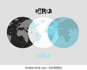 Retro vintage map of the world. Vector illustration