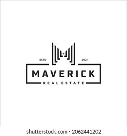 Retro Vintage Maverick Real Estate And Letter M Logo Design